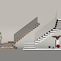 Modern Staircase Interior Design With Wooden White Steps Glass Railing And Decorative Elements 3d model