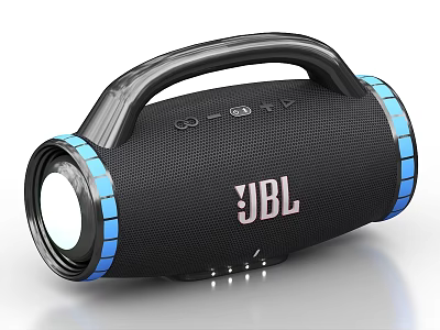 JBL Portable Bluetooth Speaker With Black Design Blue Accents Handle And LED Light 3d model