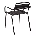 Black Metal Frame Chair With Leather Backrest And Metal Slat Seat