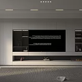 Modern TV Wall Design With White Built In Cabinets Open Shelves Green Plants And Decorations