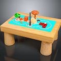 Wooden Tabletop Play Scene With Blue Area Colorful Trees Towers Boats And Fountain