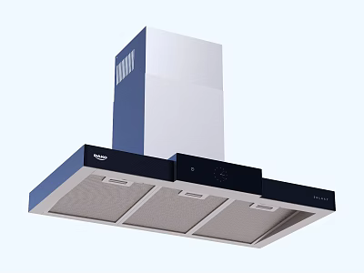 Modern Black And White Kitchen Range Hood With Control Panel And Filters 3d model