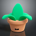 Cute Cartoon Potted Plant Featuring Green Leaves And Brown Pot With Eyes