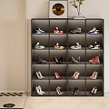 Various Shoes Styles Including Sneakers Heels Boots On Dark Shelf Light Background Checkered Floor