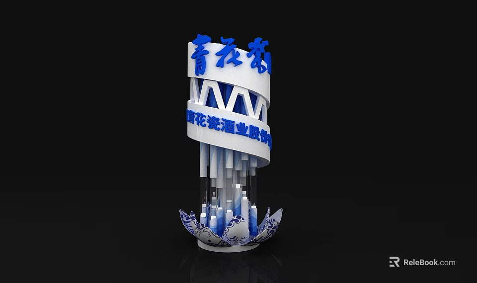 High Quality Display Shelves Showcasing Blue and White Porcelain Items for Industry Association 3d model 