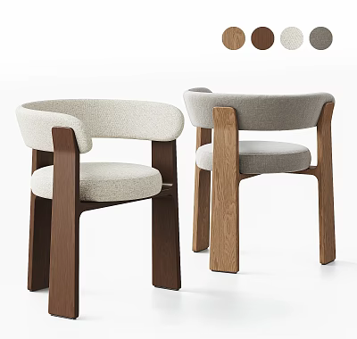 Modern Dining Chairs With Curved Backrest Wooden Legs And Color Options 3d model