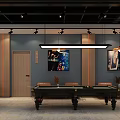 Modern Billiard Room Interior With Pool Tables Pendant Lights Wall Art And Leather Sofas 3d model