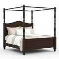 Classic Dark Wood Four Poster Double Bed With White Bedding And Pillows