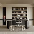 Modern Study Bookcase Desk Acrylic Stool Bookshelf 3d model