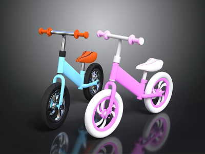 Colorful Kids Bicycles With Blue Pink Frames Orange White Seats And Handlebars 3d model