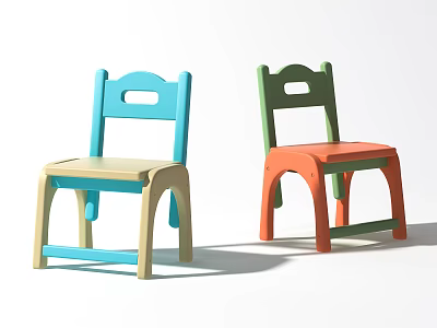 Blue Green Orange Beige Plastic Children's Chair With Simple Design For Kids Room 3d model