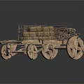 Old Wooden Cart Loaded With Logs And Sacks On Dark Surface