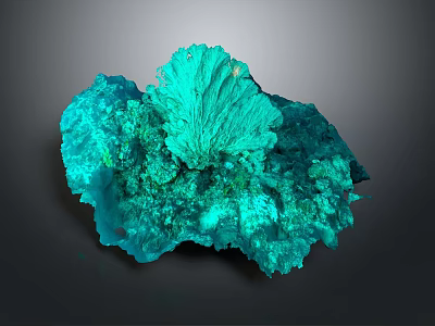 Natural Turquoise Green Malachite Crystal Cluster With Fan Shaped Crystalline Structure 3d model