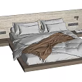 Modern Double Bed With Wooden Headboard White Bedding Brown Blanket And Bedside Tables With Plant