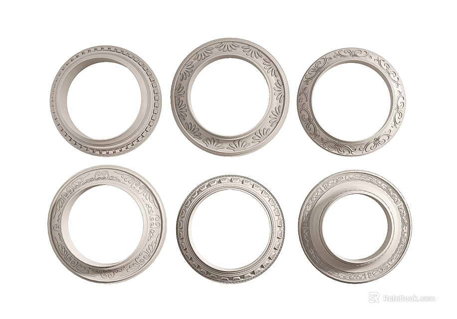 Ornate Silver Ceiling Medallions With Intricate Patterns For Lighting Fixtures 3d model 