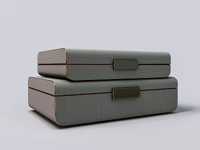 Showroom Display Shelving Unit With Stacked Gray Textured Storage Boxes And Metal Clasps 3d model