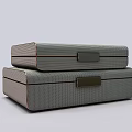 Showroom Display Shelving Unit With Stacked Gray Textured Storage Boxes And Metal Clasps