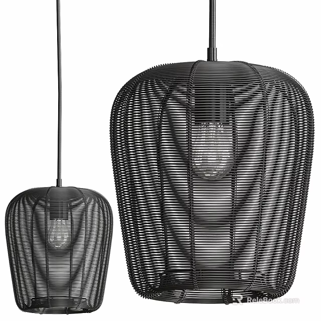 Modern Black Woven Pendant Lights With Hanging Design Different Sizes And Textured Shades 3d model 