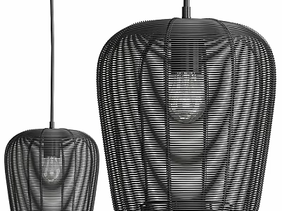 Modern Black Woven Pendant Lights With Hanging Design Different Sizes And Textured Shades 3d model
