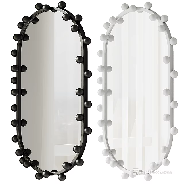 Oval Mirrors With Black And White Decorative Knobs 3d model 