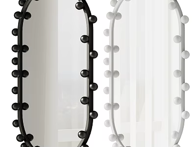 Oval Mirrors With Black And White Decorative Knobs 3d model