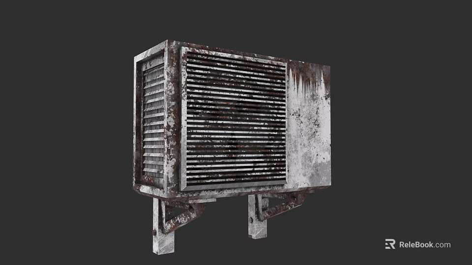 Rusty Old Air Conditioner Fan Exterior Unit With Worn Metal Surface 3d model 