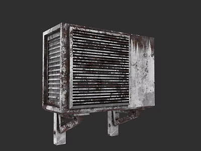 Rusty Old Air Conditioner Fan Exterior Unit With Worn Metal Surface 3d model