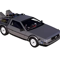 Gray DeLorean Car With Gull Wing Doors And Roof Mounted Equipment