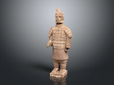 Ancient Terracotta Warrior Sculpture With Detailed Armor And Traditional Carving Craftsmanship 3d model