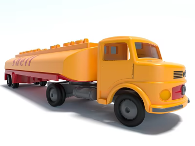 Yellow Building Blocks Toy Tanker Truck with Classic Design and Black Wheels 3d model