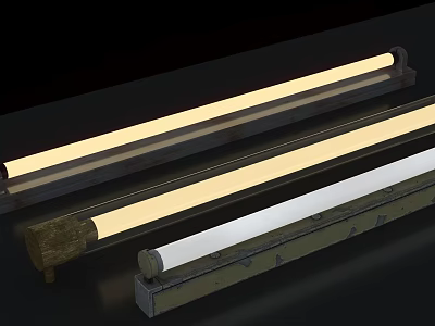 Modern Long Strip Lighting Fixtures With Wooden Base And White Tube 3d model