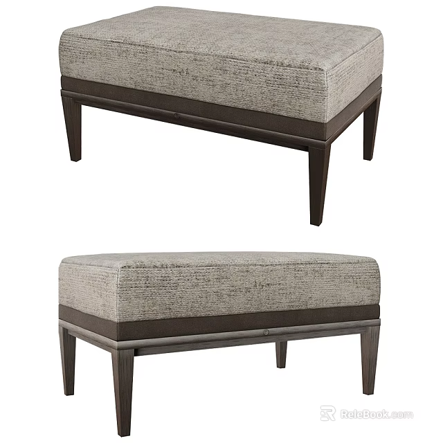 Elegant Modern Ottoman With Textured Fabric Upholstery And Dark Wooden Legs 3d model 