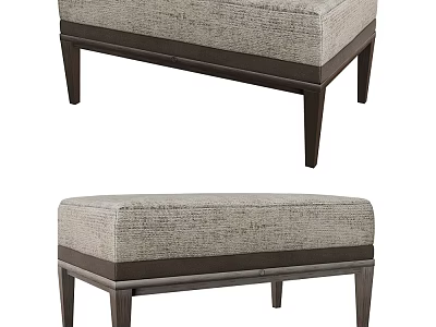 Elegant Modern Ottoman With Textured Fabric Upholstery And Dark Wooden Legs 3d model