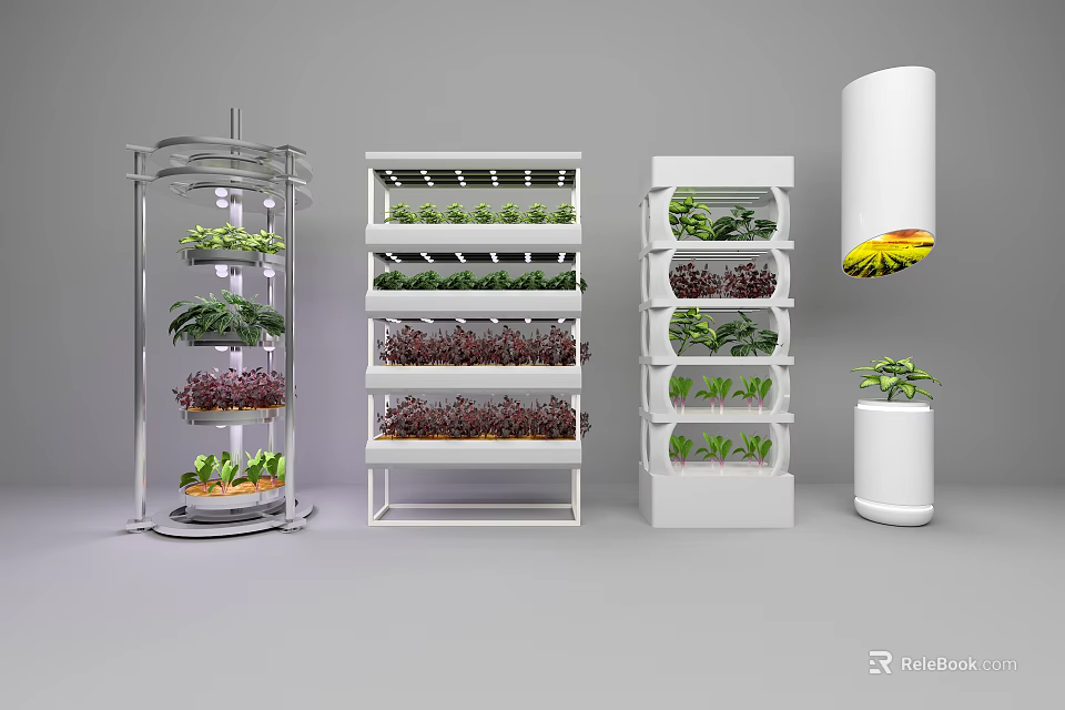 Commercial Indoor Growing Equipment with Multi Tier Racks LED Lights and Fresh Plants 3d model 