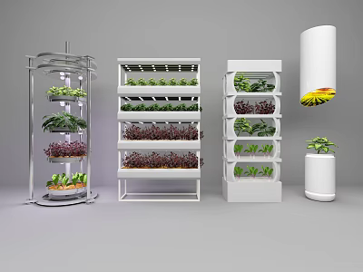 Commercial Indoor Growing Equipment with Multi Tier Racks LED Lights and Fresh Plants 3d model