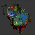 3D Cartoon Scene Design With Colorful Buildings Green Plants And Glowing Lights