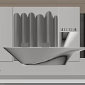 Elegant Modern Curved White Reception Desk With Sleek Metallic Decorative Wall For Luxury Commercial Space