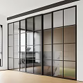 Modern Glass Sliding Doors with Black Frames for Interior Partition Design 3d model