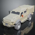 Beige Armored Military Vehicle With Heavy Armor Off Road Tires And Door Emblem