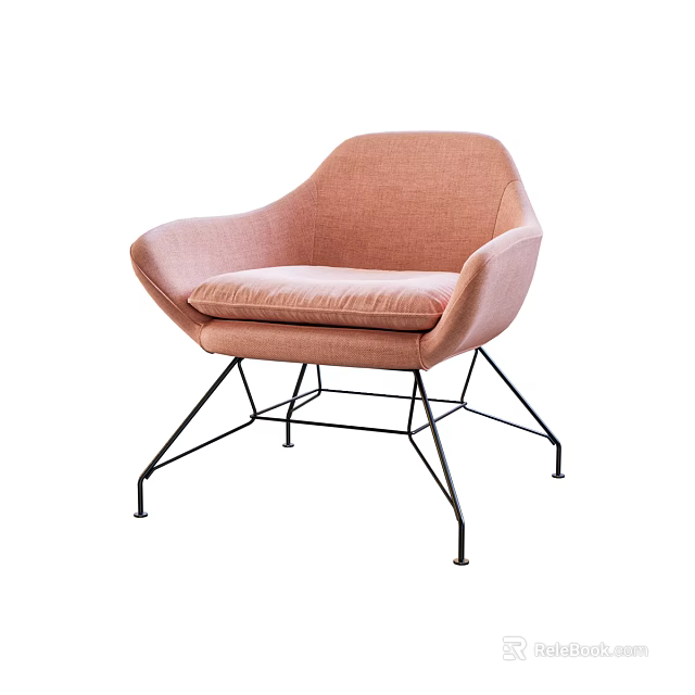 Coral Fabric Single Sofa With Curved Armrests And Black Metal Legs In Modern Style 3d model 