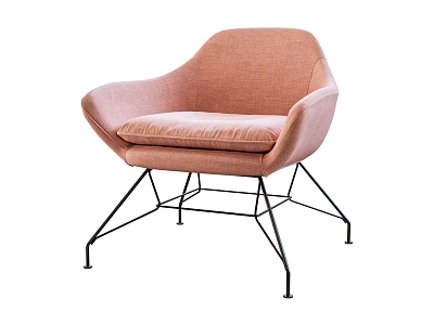 Coral Fabric Single Sofa With Curved Armrests And Black Metal Legs In Modern Style 3d model