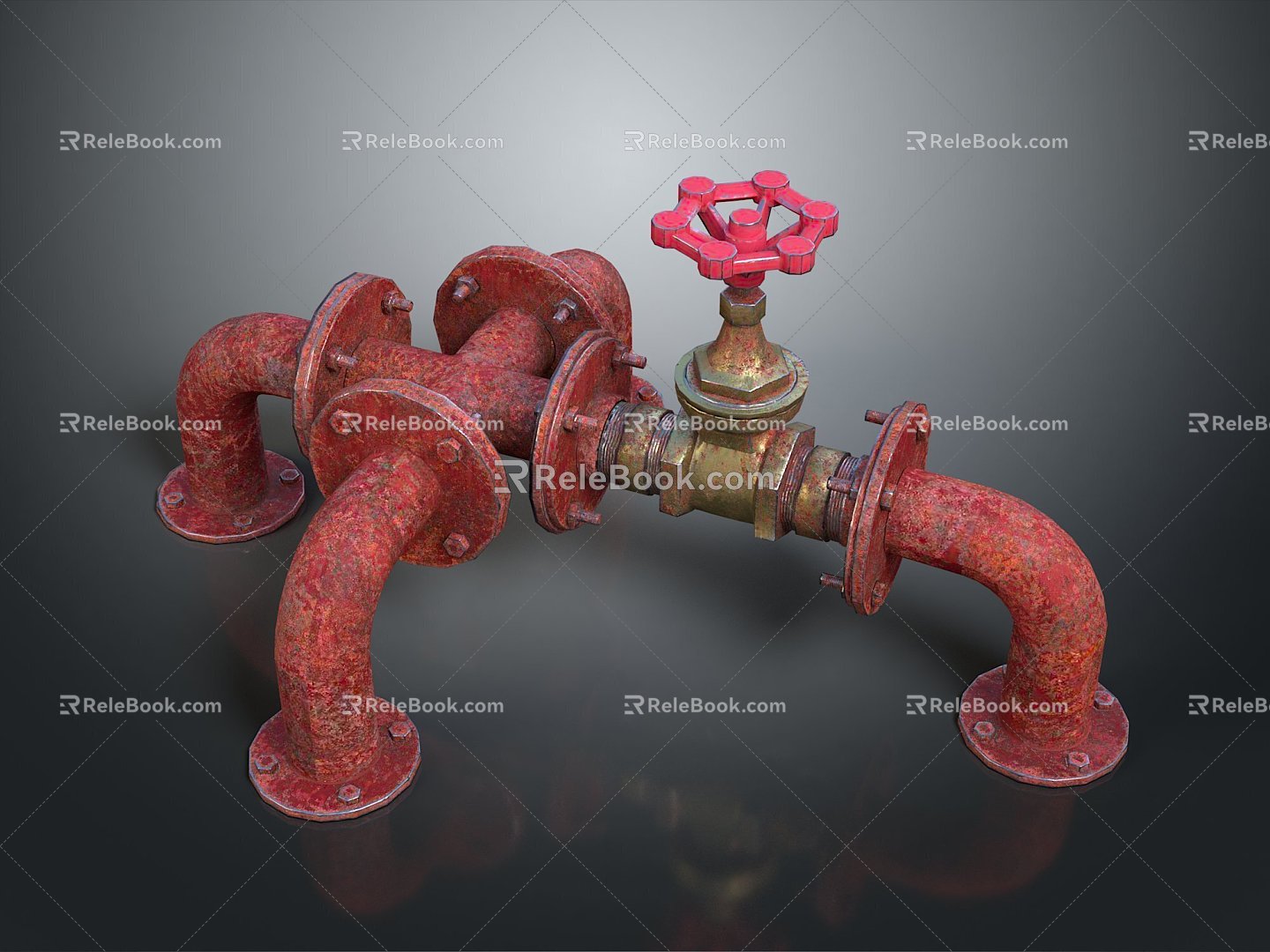 Pipe water pipe valve iron pipe fitting flange tee joint pipe water pipe valve 3d model