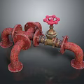 Industrial Style Lighting Fixture Set With Red Metal Pipes And Vintage Valves Design