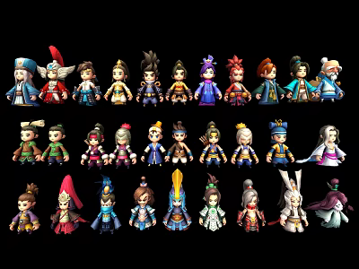 Various Chibi Game and Movie Characters with Different Outfits Hairstyles and Poses Figurines 3d model