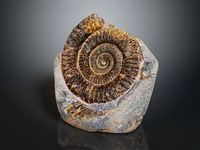 Natural Ammonite Fossil Home Decoration Piece With Spiral Design And Stone Base 3d model