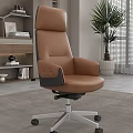 Brown Leather Office Chair With High Backrest Armrests And Silver Base 3d model