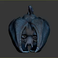 Horned Demonic Character With Large Blue Wings And Mystical Features