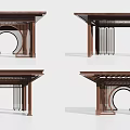 Traditional Chinese Wooden Architectural Structures With Circular Arches And Grille Designs