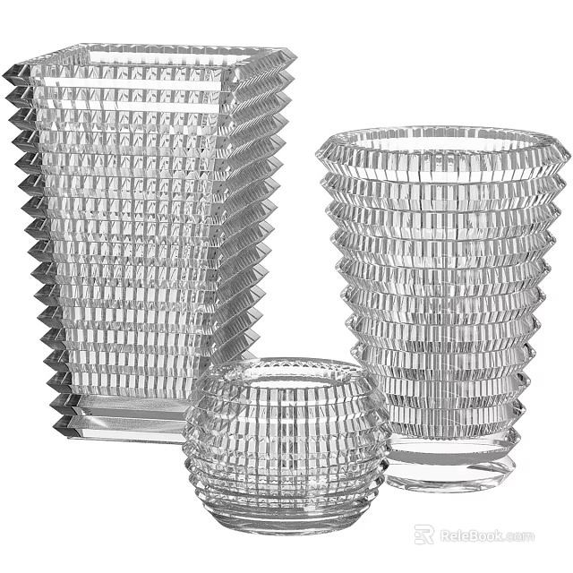 Clear Glass Decorative Ornament Set with Textured Geometric Patterns and Different Shapes 3d model 