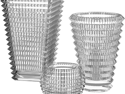 Clear Glass Decorative Ornament Set with Textured Geometric Patterns and Different Shapes 3d model